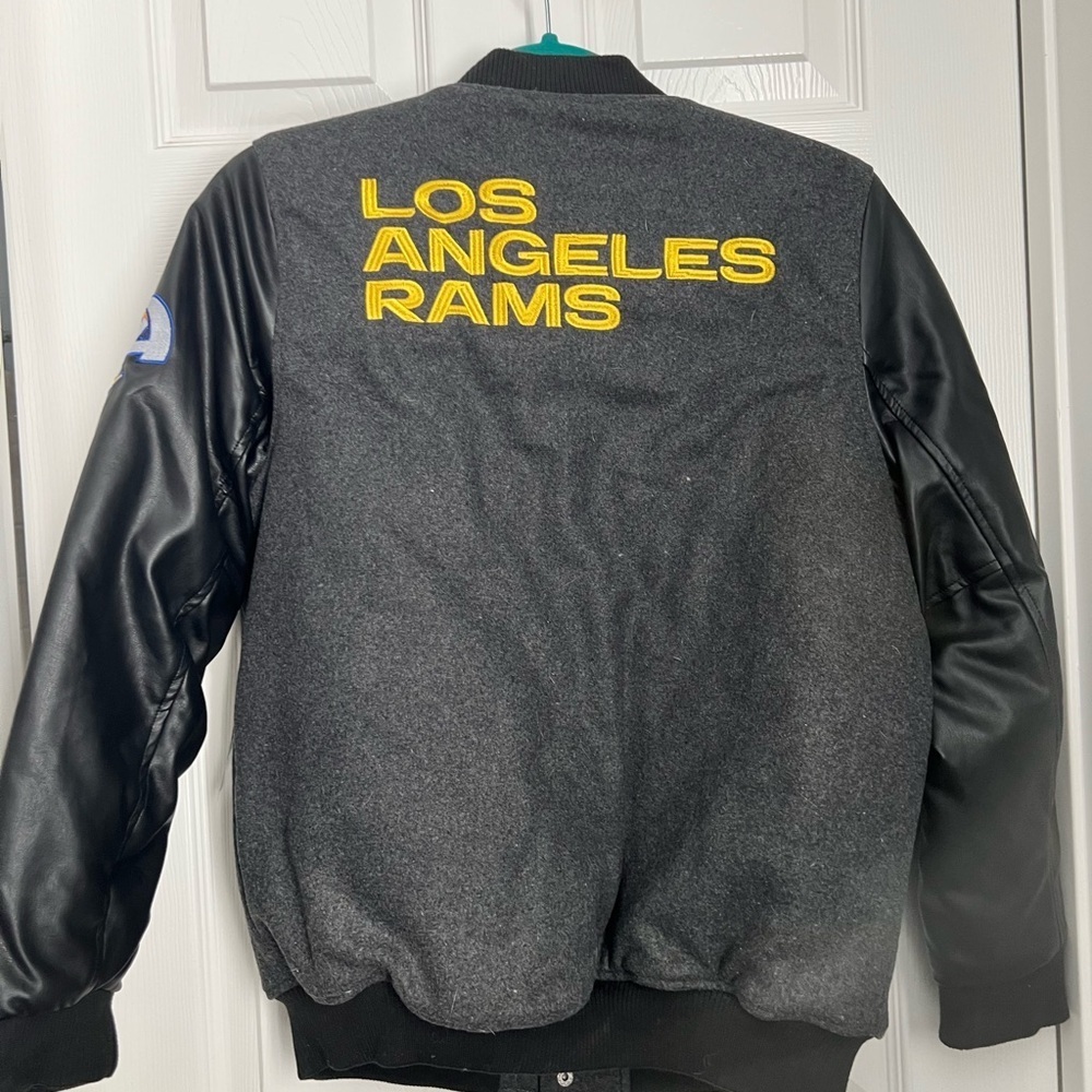 Gray and Black Varsity Style Jacket with LA Rams Logo - Picture 2 of 11